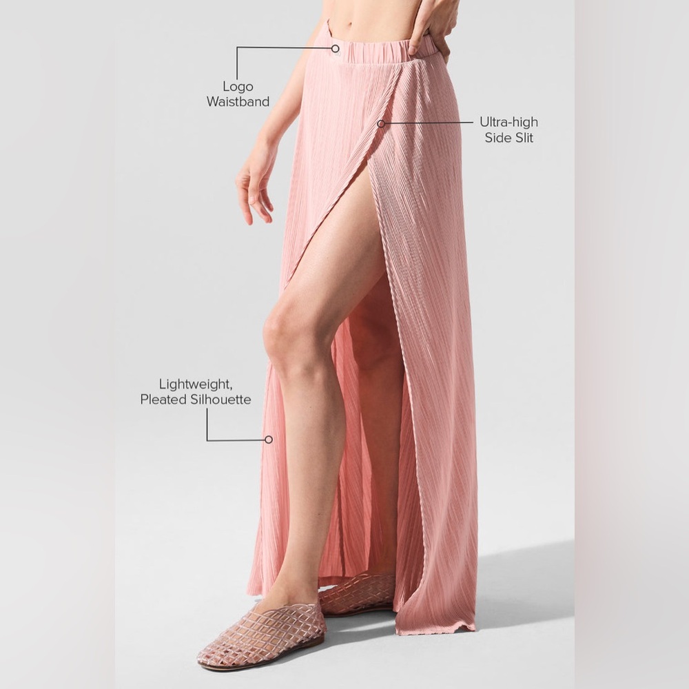 Alo Micro Plisse Game On Long Skirt NWT Pink Quartz - Picture 3 of 4